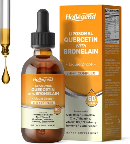 Quercetina liposomal con gotas líquidas de bromelina, 8 en 1 quercetina orgánica 1000 mg suplementos con bromelina 500 mg, vitamina C, D3, zinc,