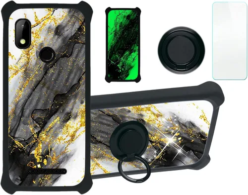 Vista 6 de Cricket Ovation 2 - Funda compatible con AT&T Maestro Max (2021) [PC duro + silicona suave] [purpurina dorada + luminosa] JSH-HDL