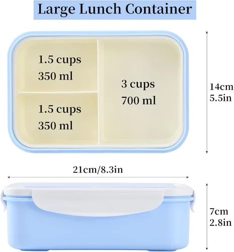 Vista 2 de UPTRUST Lonchera Bento para niños, caja Bento para adultos con 3 compartimentos, a prueba de fugas, apto para lavavajillas, apto para congelador