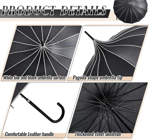 Vista 3 de Parasoles góticos grandes para protección solar, 4 unidades, sombrilla gótica con mango largo para protección contra rayos UV para mujer