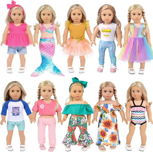 Vista 10 de Ebuddy Ropa y accesorios para muñecas: 8 juegos con zapatos, mochila, gafas, cámara, almohadilla para muñecas de 18 pulgadas