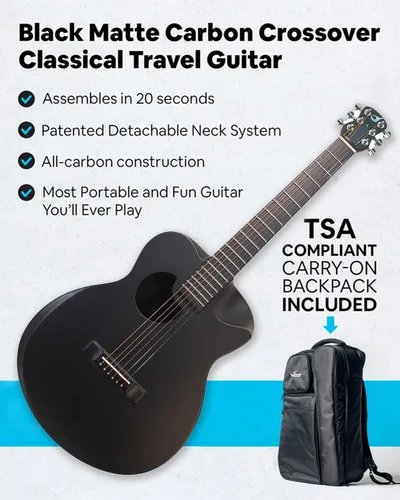 Vista 3 de Journey Instruments - Guitarra de viaje plegable de fibra de carbono OB660M Negro