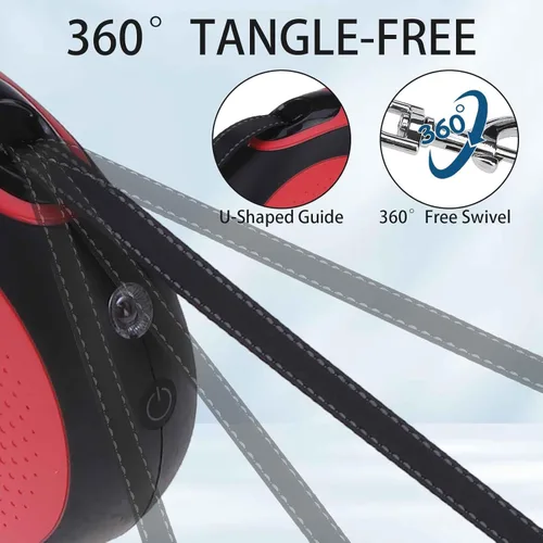 Vista 3 de BINGPET Correa doble retráctil para perro con luz, correa doble para perros sin enredos de 360° para dos perros con cuerdas de alambre reflectantes