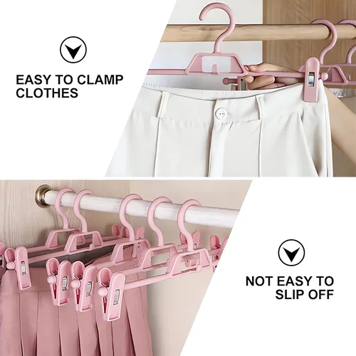 Vista 5 de Paquete de 10 perchas de plástico para pantalones con clips, colgador de faldas que ahorran espacio con clips giratorios y ajustables de 360°