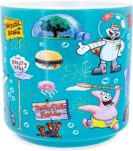 Vista 2 de Nickelodeon - Taza de cerámica con parte inferior de bikini de Bob Esponja, taza de café para expreso, té, cacao, capacidad para 13 onzas