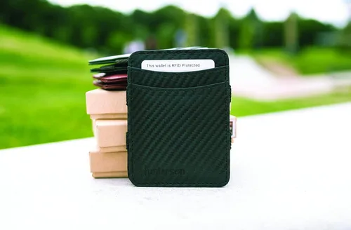Vista 5 de Hunterson Cartera mágica, cartera minimalista para hombres con tarjetero RFID, cartera de cuero para 8 tarjetas, 03 Coñac, Cartera Rfid