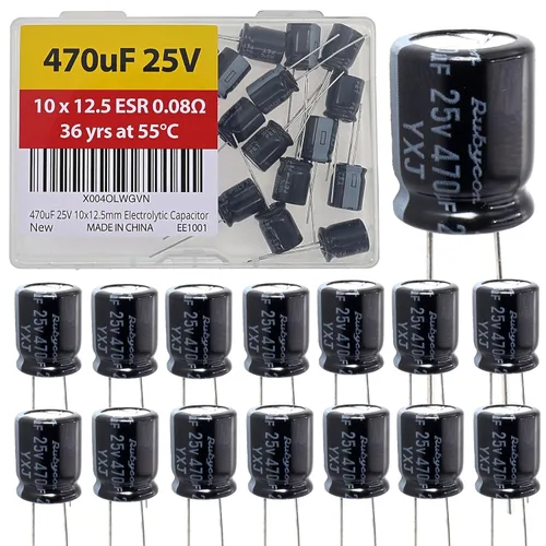 Vista 35 de 100uF 50V 8X11.5mm Rubycon Electrolytic Capacitor Low ESR 0.17Ω Long Life 36yrs at 55 Degree C mfd mircofarad Micro Farad C Radial Lead Aluminum