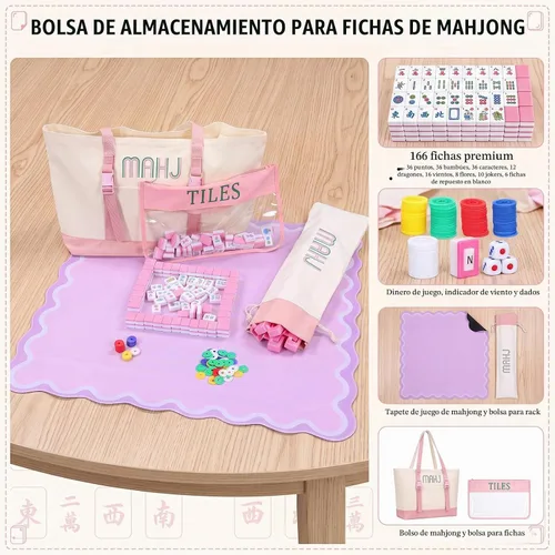 Vista 3 de Thinkday Juego completo de azulejos Mahjong americano, clásico Rosa