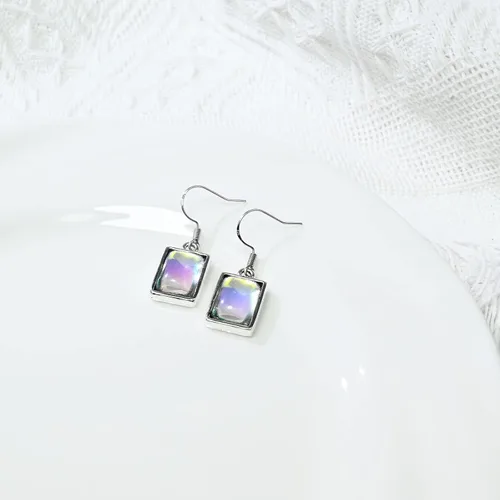 Vista 3 de Moonstone Dangle Earrings Silver Rectangle Gemstone Drop Hypoallergenic Handmade Earrings for Women Trendy Fashion
