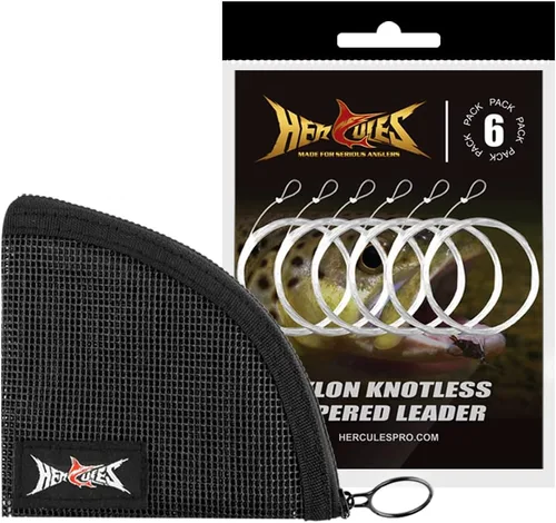 HERCULES Paquete de 6 líderes de pesca con mosca de bucle preatado con cartera cónica