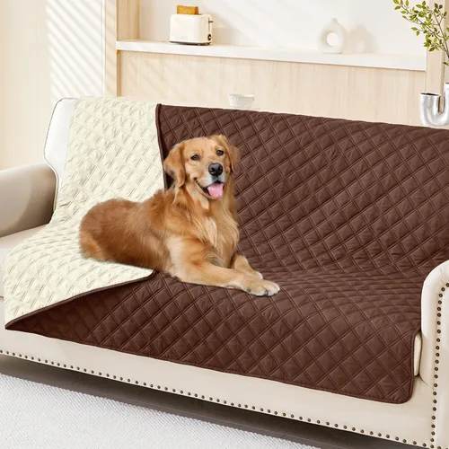 Vista 10 de Smiry Funda impermeable para cama de mascota, suave y lavable, para muebles, cama, sofá, reversible, a cuadros (30 x 53 pulgadas, color beige/beige)