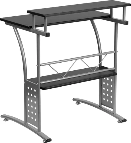 Vista 4 de Flash Furniture Clifton - Escritorio moderno para computadora de oficina con estantes de almacenamiento superior e inferior, escritorio