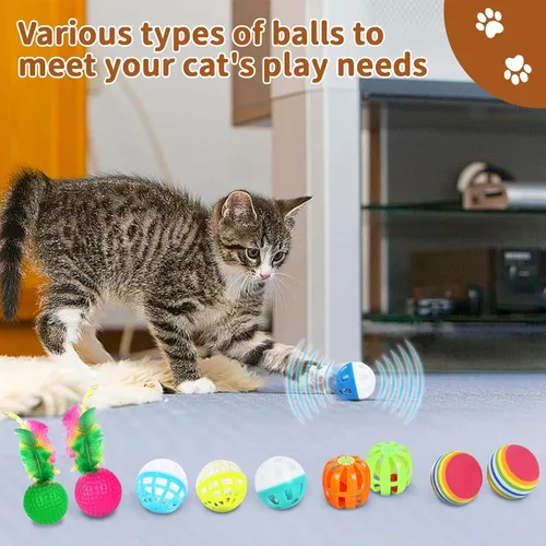 Vista 3 de iCAGY Kit de juguetes para gatos de 25 piezas con túnel de cubo arcoíris, paquete interactivo de juguete para gatos de interior, juego variado