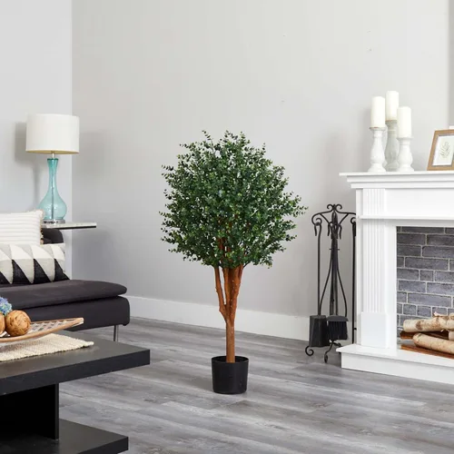 Vista 2 de Nearly Natural Árbol de seda artificial de eucalipto de 4 pies, resistente a los rayos UV, para interiores y exteriores, verde, 18 x 20 x 4 pies