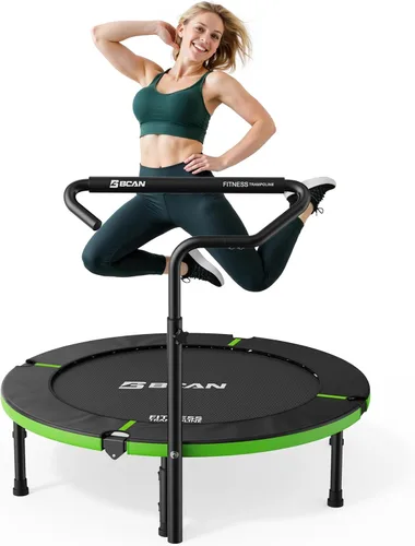 BCAN 40"/38" Foldable Mini Trampoline, Rebounder Trampoline for Adults, U/T Adjustable Foam Handle, Exercise Rebounder for Adults Indoor/Garden