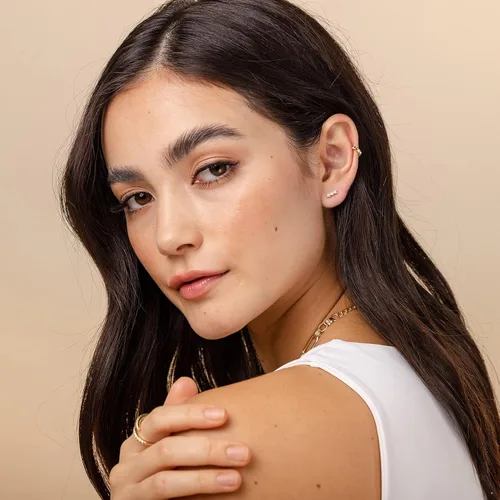 Vista 2 de PAVOI 14K Gold Plated 925 Sterling Silver CZ Simulated Diamond Earrings Dainty Geometric Shape Mini Bar Stud Earrings for Women