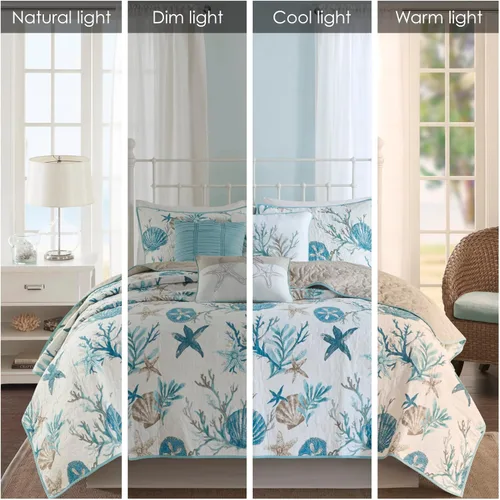 Vista 2 de Madison Park Set de Edredón Cottage con Diseño Costero, Estampado de Estrella de Mar - Cubrecama Ligero para Todas las Estaciones, Fundas, Almohada