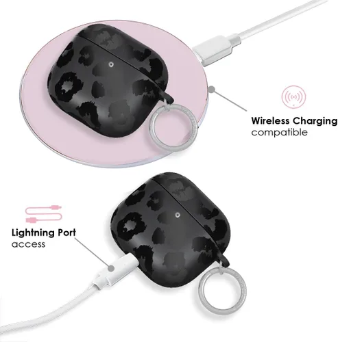 Vista 4 de VELVET CAVIAR Funda compatible con AirPods 4 con llavero, bonitas fundas protectoras duras para AirPod de 4ª generación para mujeres, leopardo negro