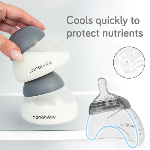 Vista 4 de Nanobebe - Botella de leche materna, lactancia materna para recién nacidos, anticólicos, cierre perfecto, conserva los nutrientes de la leche Gris