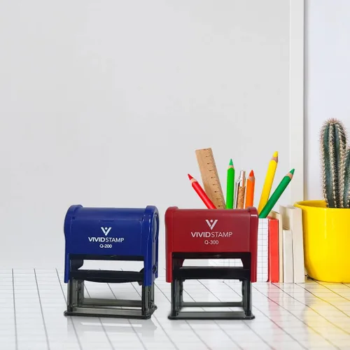 Vista 3 de Vivid Stamp Sello de goma autoentintado para negocios de inspección pendiente (tinta negra) - Q-200