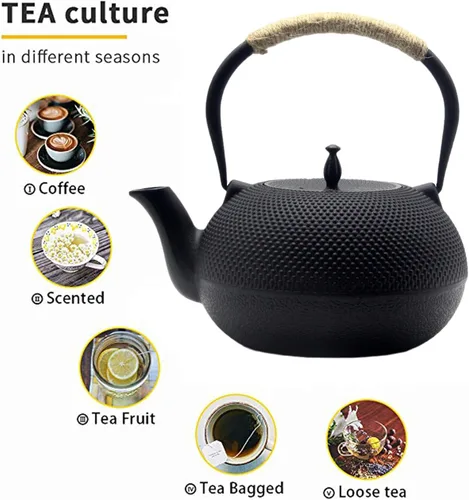 Vista 2 de Big Cast Iron Teapot, Japanese Tetsubin Tea Kettle for Stovetop Safe, Cast Iron Tea Pot with Stainless Steel Infuser for Loose Tea and Enameled