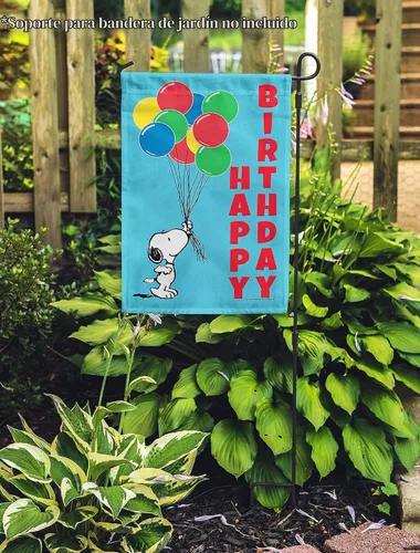 Vista 2 de Flagology, Peanuts - Globos de cumpleaños de Snoopy - Bandera de jardín de 12 x 18 pulgadas, con licencia oficial de Peanuts