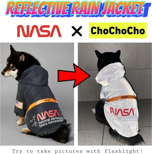 Vista 2 de ChoChoCho Impermeable para perro, chaqueta impermeable reflectante a prueba de agua, disfraz de la NASA para perro, ropa de calle elegante