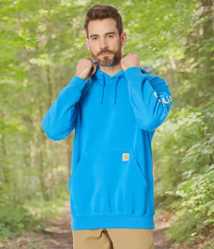 Vista 2 de Carhartt Sudadera de ajuste holgado para hombre con logotipo en la manga, de peso medio, gráfica, liquidación