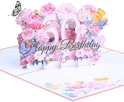 Vista 11 de Tarjeta desplegable de cumpleaños número 18, tarjeta de felicitación de flores 3D para mujer