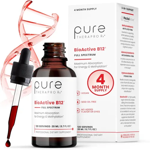 Vista 9 de Pure TheraPro BioActive Vegan Metilada Vitamina B12 Sublingual Líquida Metilcobalamina, Hidrocobalamina y Adenosilcobalamina 1,000 mcg por gota