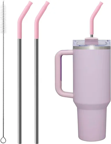 Vista 14 de Pajitas metálicas reutilizables con puntas de silicona para vaso Stanley de 30 oz, 2 piezas de pajitas de acero inoxidable de 30 oz de reemplazo