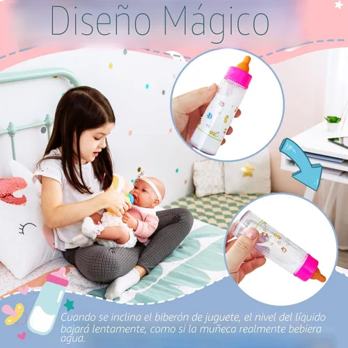 Vista 4 de Juego de 13 Piezas de Accesorios para Muñecas de Bebé con Biberones Mágicos, Juego de Juguetes de Alimentación de Simulación con Empaque, Juego