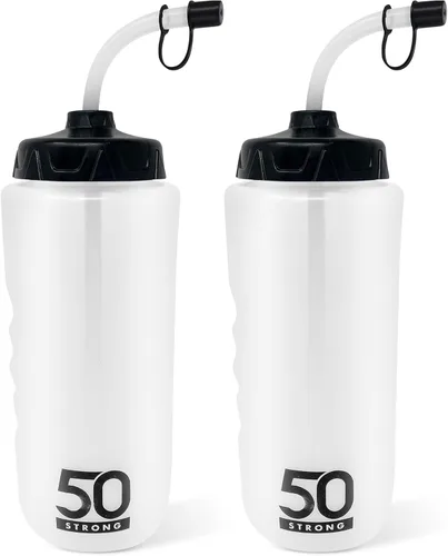 Vista 7 de Botella de agua de 1 litro con pajita Botella de agua de hockey con popote largo Botellas fáciles de apretar + agarre integrado Botella