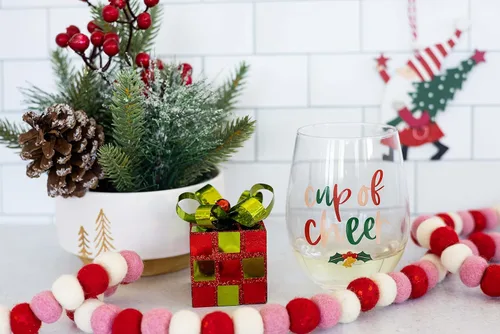 Vista 3 de Pearhead Copa de vino de alegría, copa de vino sin tallo, regalo de Navidad para mamá, decoración de cocina de vacaciones, copa de vino de alegría