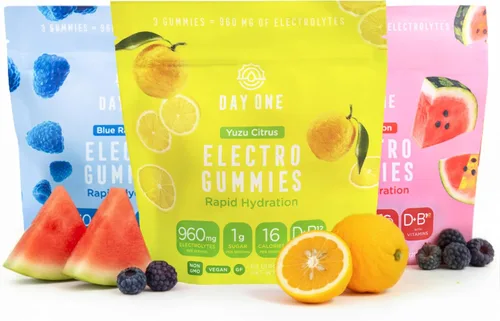 Vista 9 de Day One Electrogummies - 60 gomitas de electrolitos con sabor a frambuesa azul para hidratación y recuperación, repletas de electrolitos esenciales