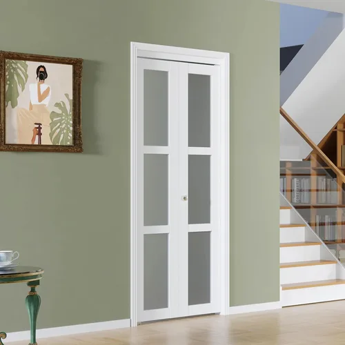 Vista 14 de BARNER HOME Puerta plegable, para abertura de 24"×80", panel plegable de puerta de 3 hojas de vidrio templado esmerilado con kit de herrajes