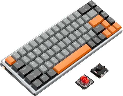 Teclado para juegos, 65% teclado mecánico inalámbrico de perfil bajo con interruptor rojo, Bluetooth 5.02.4Gteclados de iluminación RGB con cable