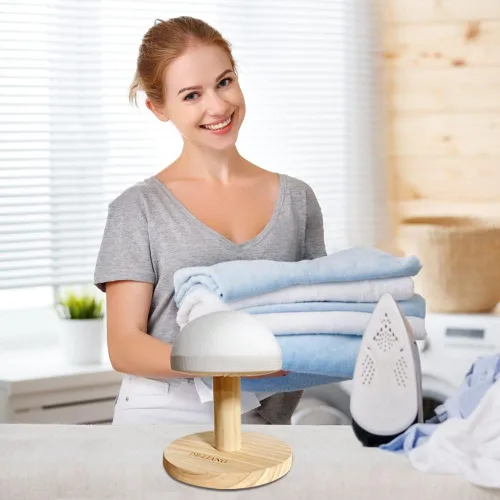 Vista 2 de Bra - Tabla de planchar de madera, mini taburete de almohada de manga acolchada de hierro con base redonda para mesa pequeña, almohadilla