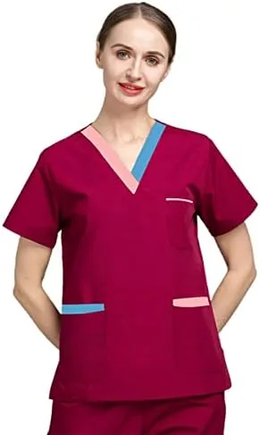 niaahinn Camiseta médica con cuello en V para mujer para hombres y mujeres moderna elástica con 3 bolsillos