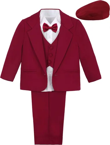 A&J DESIGN Traje para bebé, 5 piezas, trajes de esmoquin para caballero, chaqueta, camisa, chaleco, pantalones y sombrero