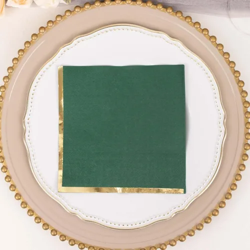 Vista 240 de Efavormart 50 Pack Servilletas de papel para fiestas de 2 capas suaves verde oliva con borde dorado de oro, servilletas para cenas, cócteles