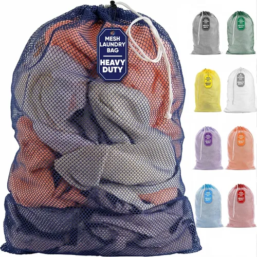 Vista 8 de Bolsa de lavandería de malla XL de Handy Laundry - Duradera, lavable a máquina con cierre de cordón seguro - Perfecta para dormitorios Negro
