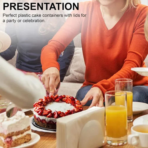 Vista 3 de MT Products Recipientes redondos de plástico PET para tartas de 6 pulgadas, cajas de plástico para panadería con tapa transparente (paquete de 5)