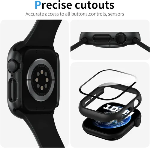Vista 2 de WISKII - Juego de 2 protectores de pantalla y fundas para Apple Watch Series 9/8/7 de 41 mm, cubierta protectora ultradelgada de policarbonato duro