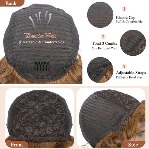 Vista 6 de Peluca rápida de cabello humano, peluca corta rizada estilo Bob para mujeres negras, sin encaje, peluca rizada grande con flequillo, pelucas