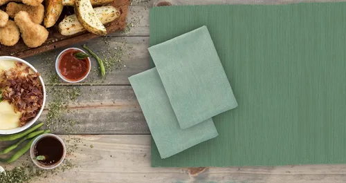 Vista 2 de Juego de servilletas de dos tonos, verde bosque, 100% algodón, tamaño de servilleta de 18 x 18 pulgadas, adecuado para comidas formales, comidas