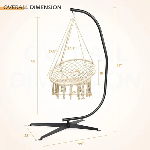 Vista 5 de Giantex Hamaca Swing Silla con soporte, cuerda de algodón tejida a mano con soporte de acero sólido resistente C, hamaca colgante al aire libre