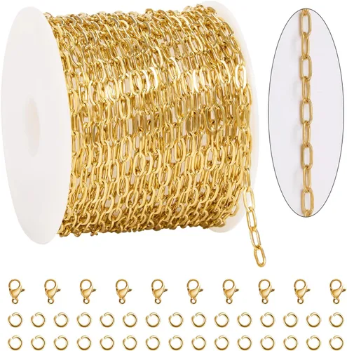 Vista 12 de KYUNHOO Cadena de cuentas de satélite de plata de 32.8 pies/32.8 ft, cadena de acero inoxidable 304 para hacer joyas, cadena de collar para mujer