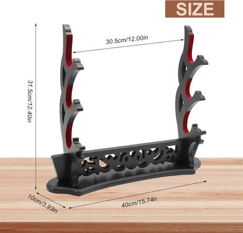 Vista 5 de Saihisday Sword Stand Vine Katana Stand Three-Tier Sword Holder with Padded for Japanese Samurai Sword Display Tanto Rapier Light Saber, Black