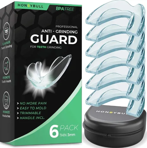 HONEYBULL Juego de protectores antimolienda [6 unidades, delgado] viene en tamaño más pequeño para una mejor comodidad | Cómodo protector bucal